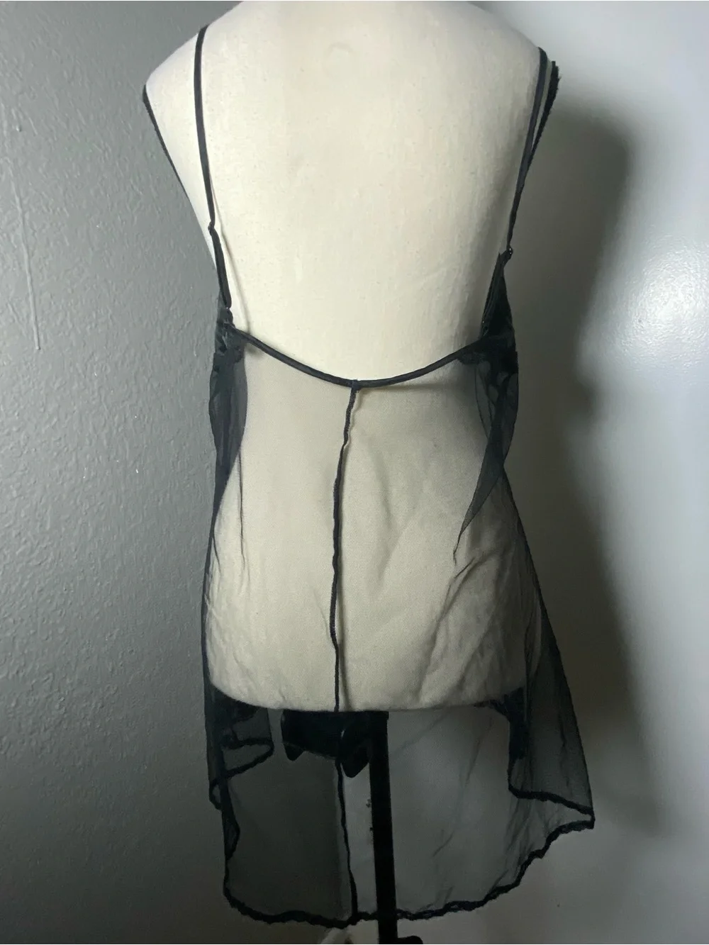 Y2K Victoria’s Secret Black Lace & SheerMesh Tie Open Front Chemise Size Large